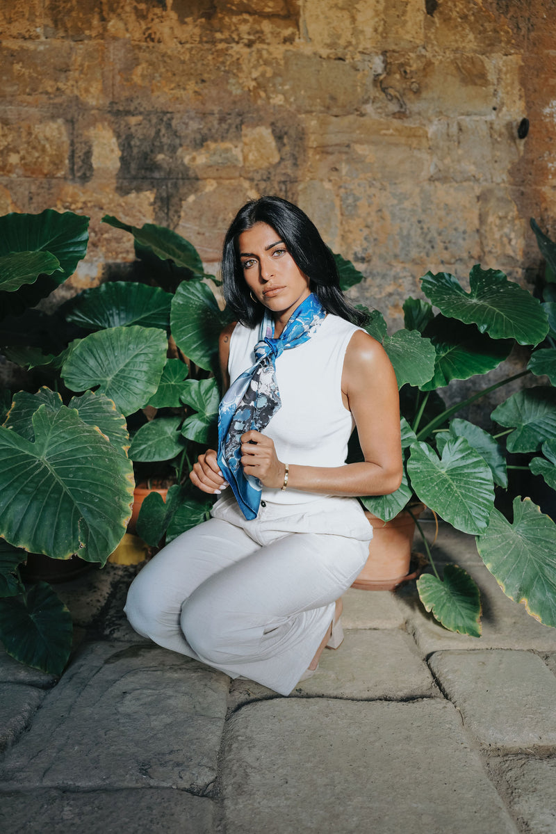 SILK SQUARE SCARF 90 - ABYSSE BLUE DENIM