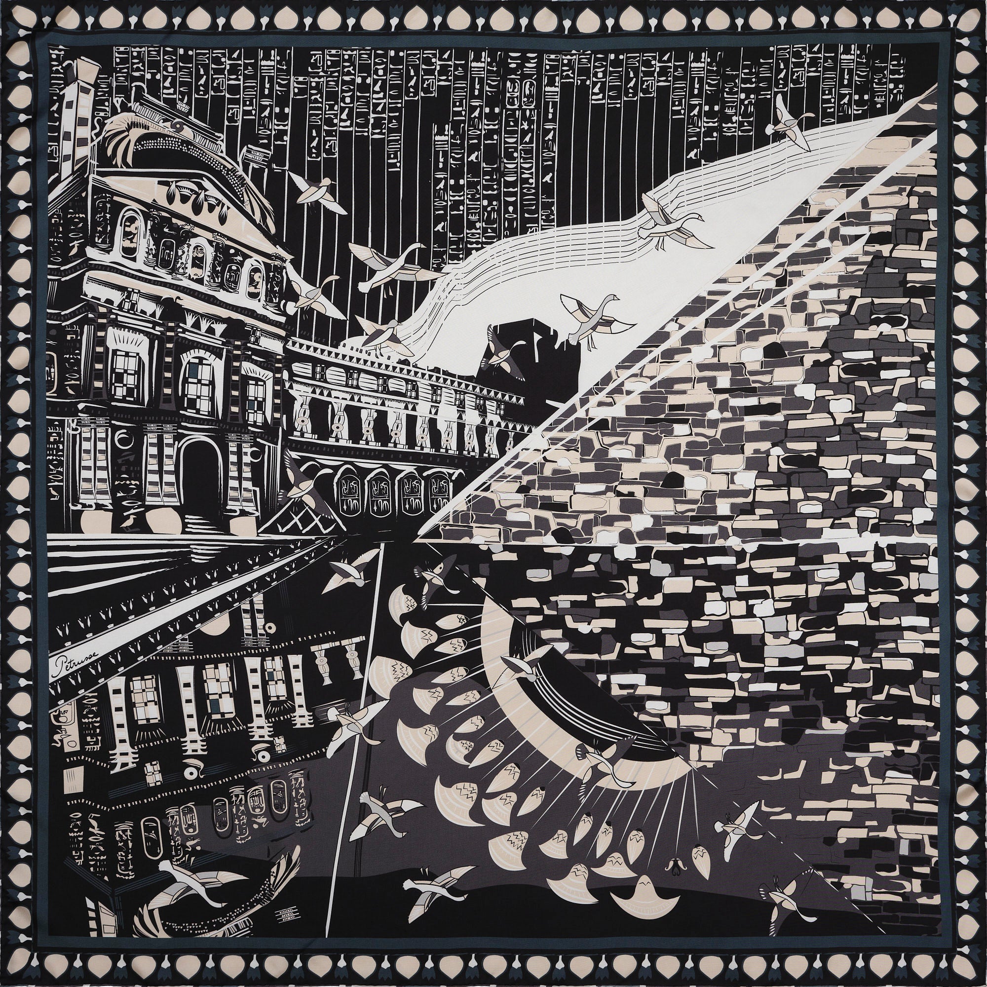 SILK SCARF 105 - SUR LE NIL BLACK