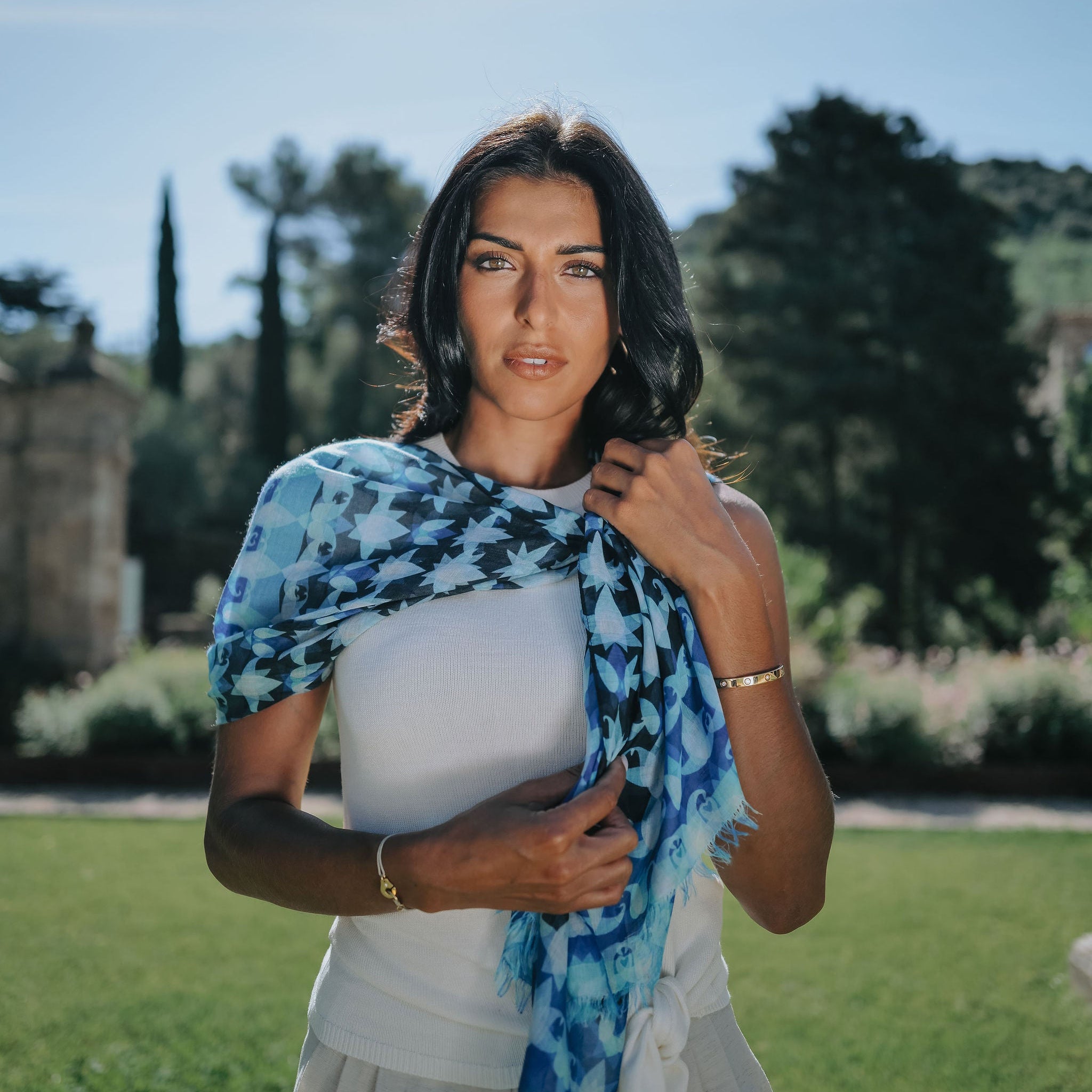 SAHARA BLEU – Écharpe pour femme et homme en modal & soie | Petrusse