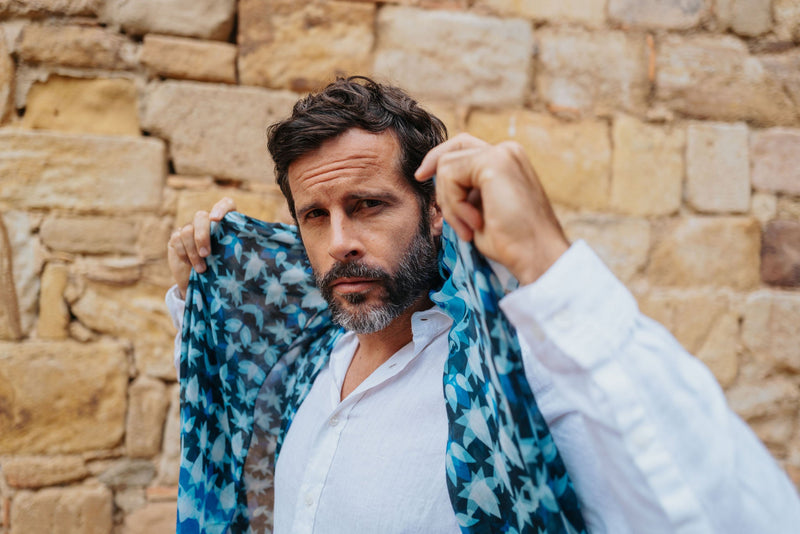 SAHARA BLEU – Écharpe pour femme et homme en modal & soie | Petrusse