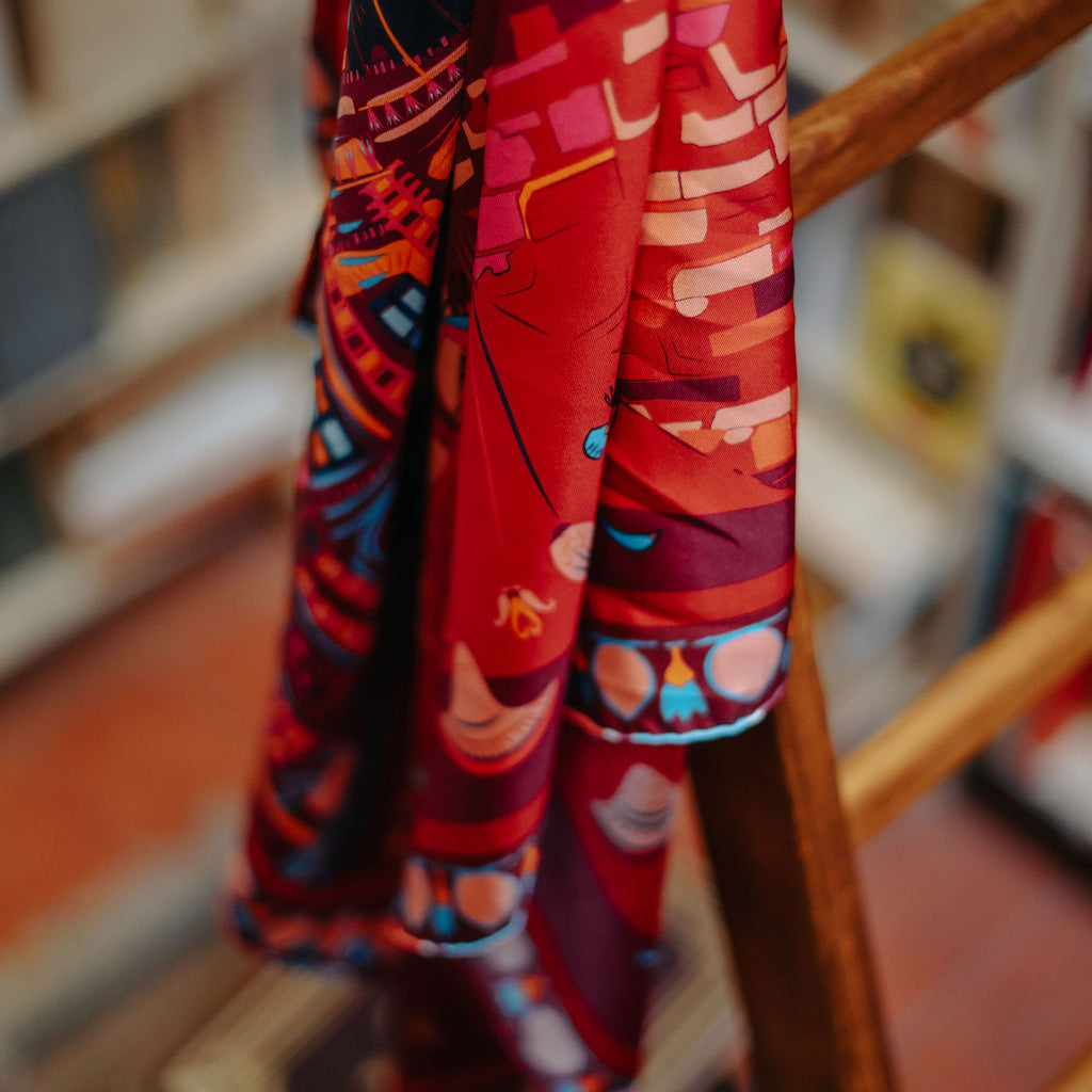 SILK SCARF 105 - SUR LE NIL RED