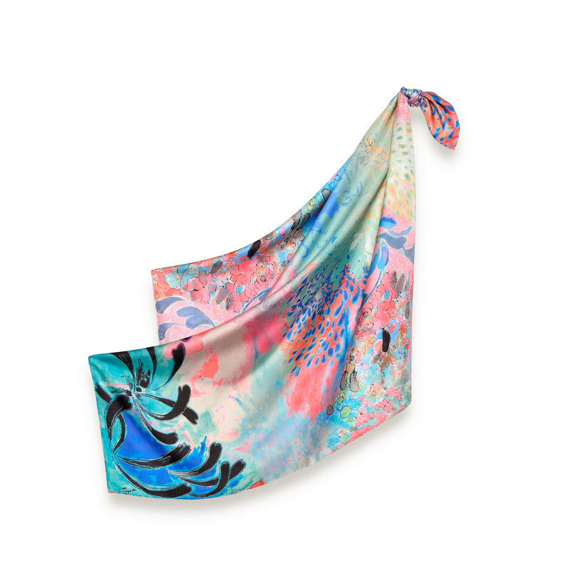 Carré en soie 90x90cm YSEULT ORANGE – Écharpe pour femme | Petrusse