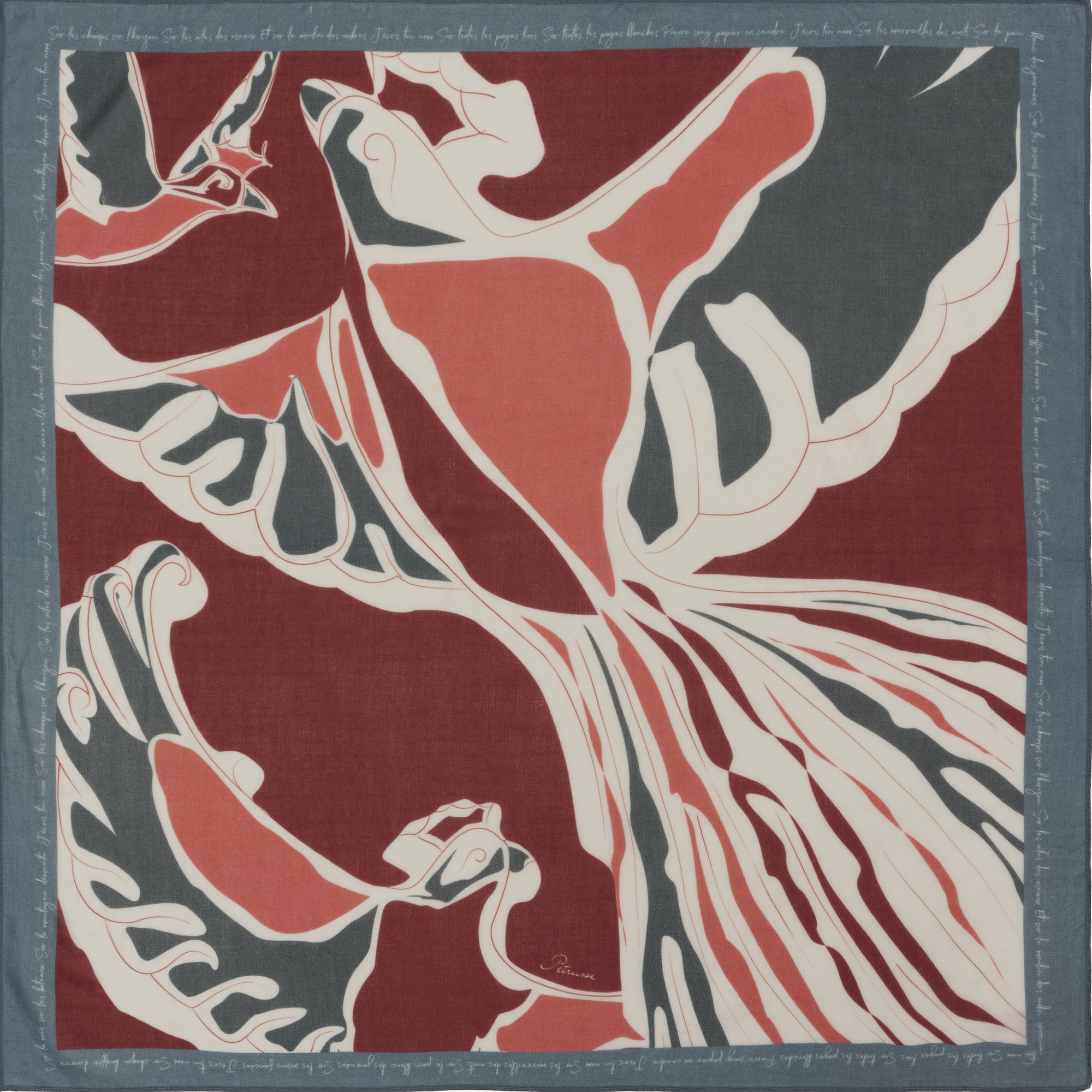 CARRE CACHEMIRE 105 PETRUSSE AUBE CACHEMIRE ROUGE VERT