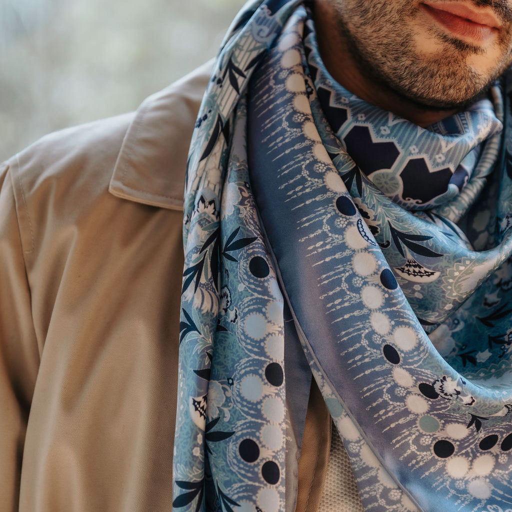 Carré En Soie 130 Petrusse Boheme Bleu | Foulard Pour Femme Et Homme
