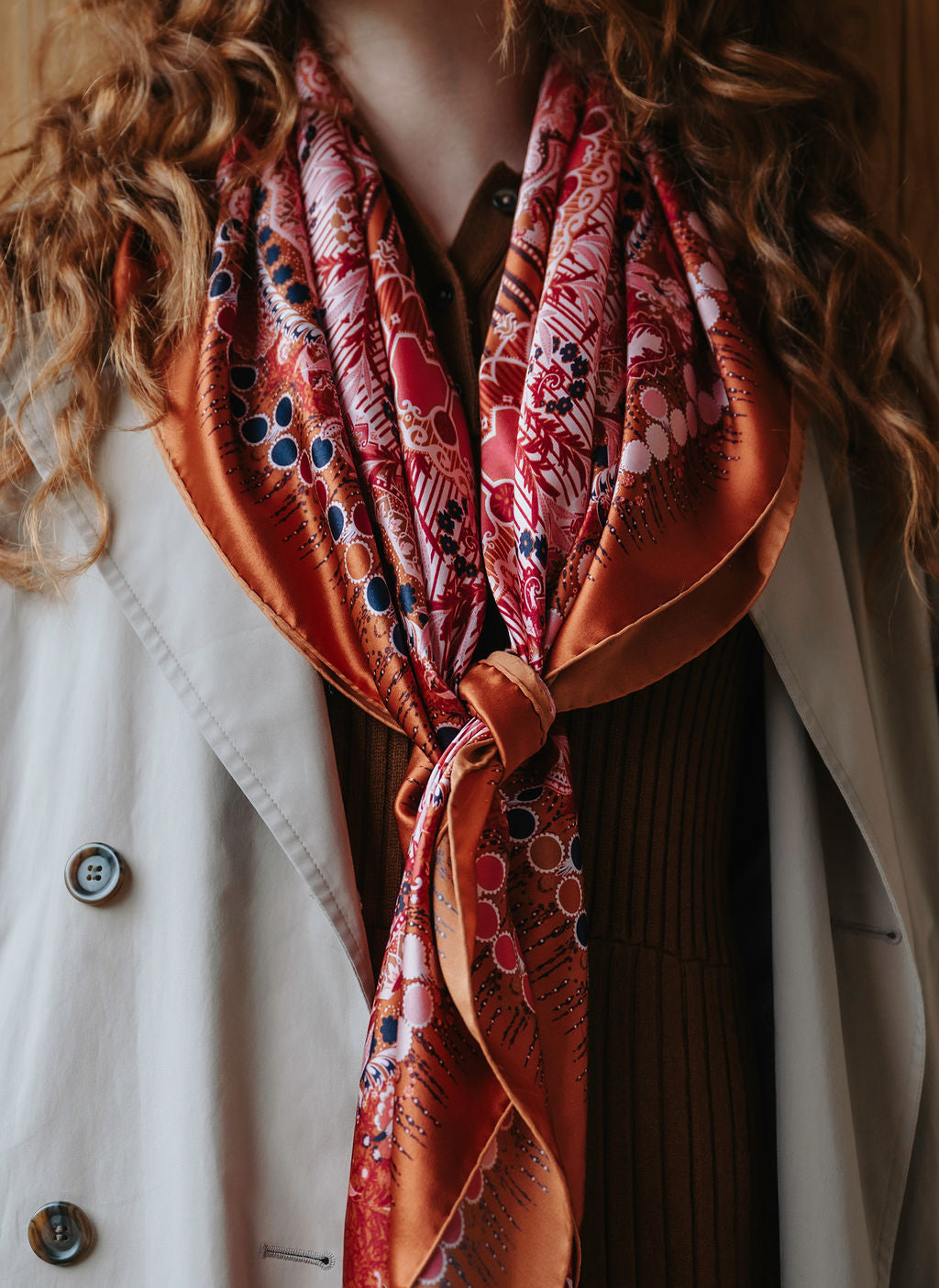 Carré En Soie Petrusse Boheme Caramel | Foulard Pour Femme Et Homme