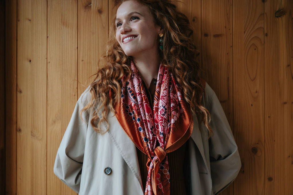 Carré en Soie PETRUSSE BOHEME CARAMEL | Foulard pour femme et homme