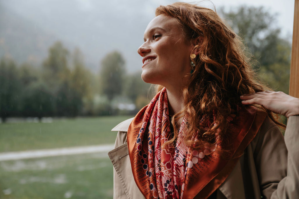 Carré En Soie Petrusse Boheme Caramel | Foulard Pour Femme Et Homme