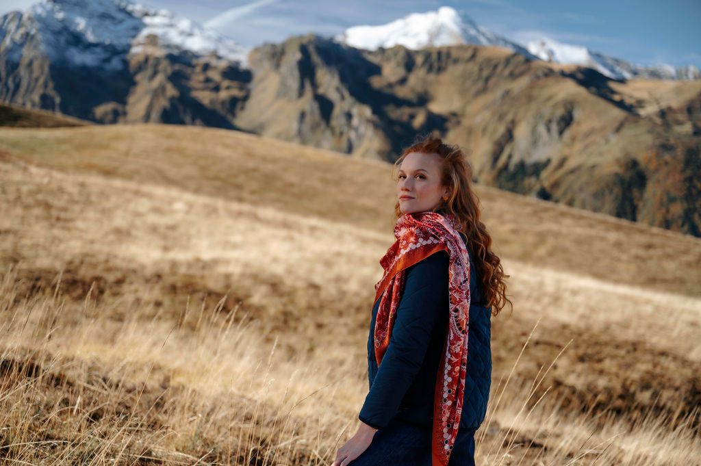 Carré en Soie PETRUSSE BOHEME CARAMEL | Foulard pour femme et homme