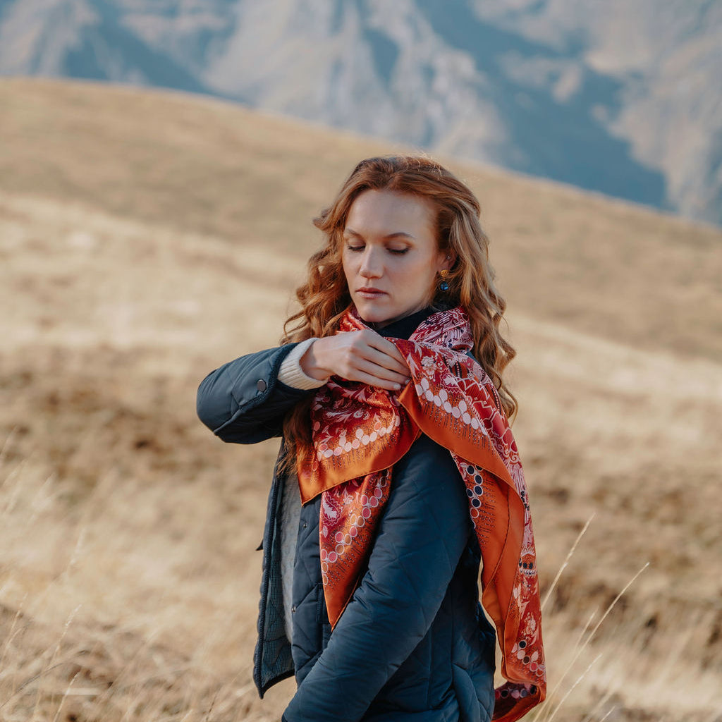 Carré En Soie Petrusse Boheme Caramel | Foulard Pour Femme Et Homme