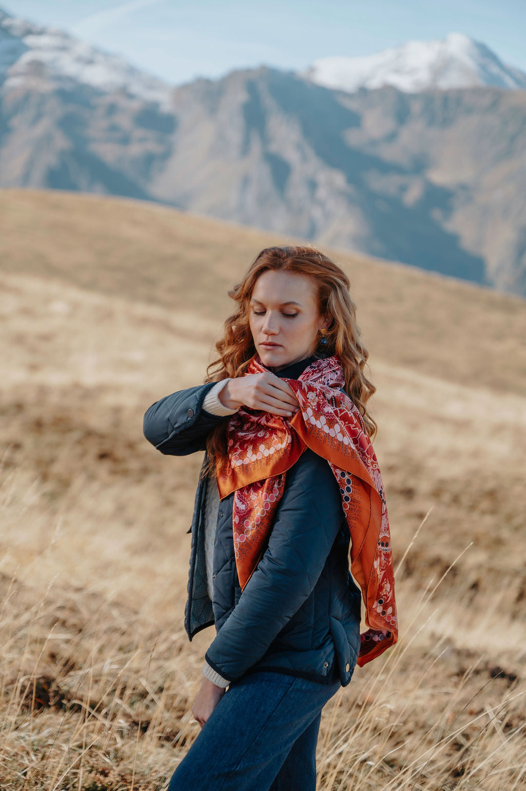 Carré en Soie PETRUSSE BOHEME CARAMEL | Foulard pour femme et homme