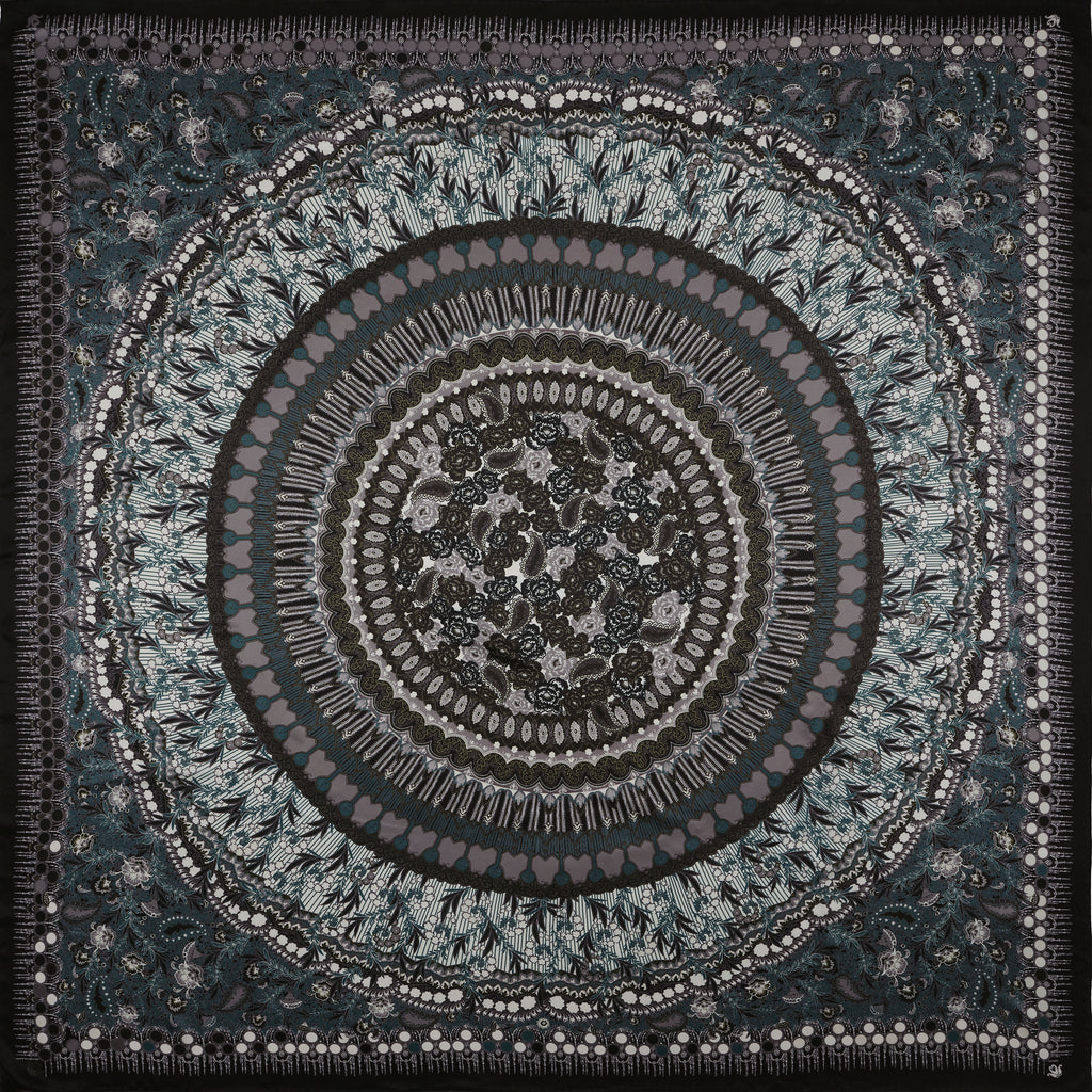 Carré en Soie 130 PETRUSSE BOHEME NOIR | Foulard pour femme et homme