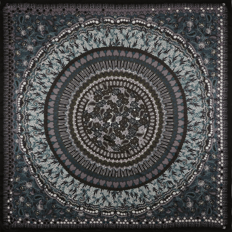 Carré en Soie 130 PETRUSSE BOHEME NOIR | Foulard pour femme et homme