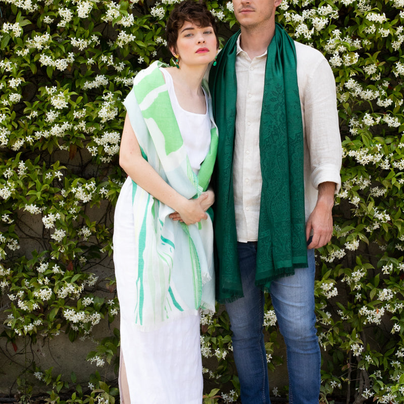 Écharpe En Laine Et Soie Petrusse Palma Vert Empire | L’Essential
