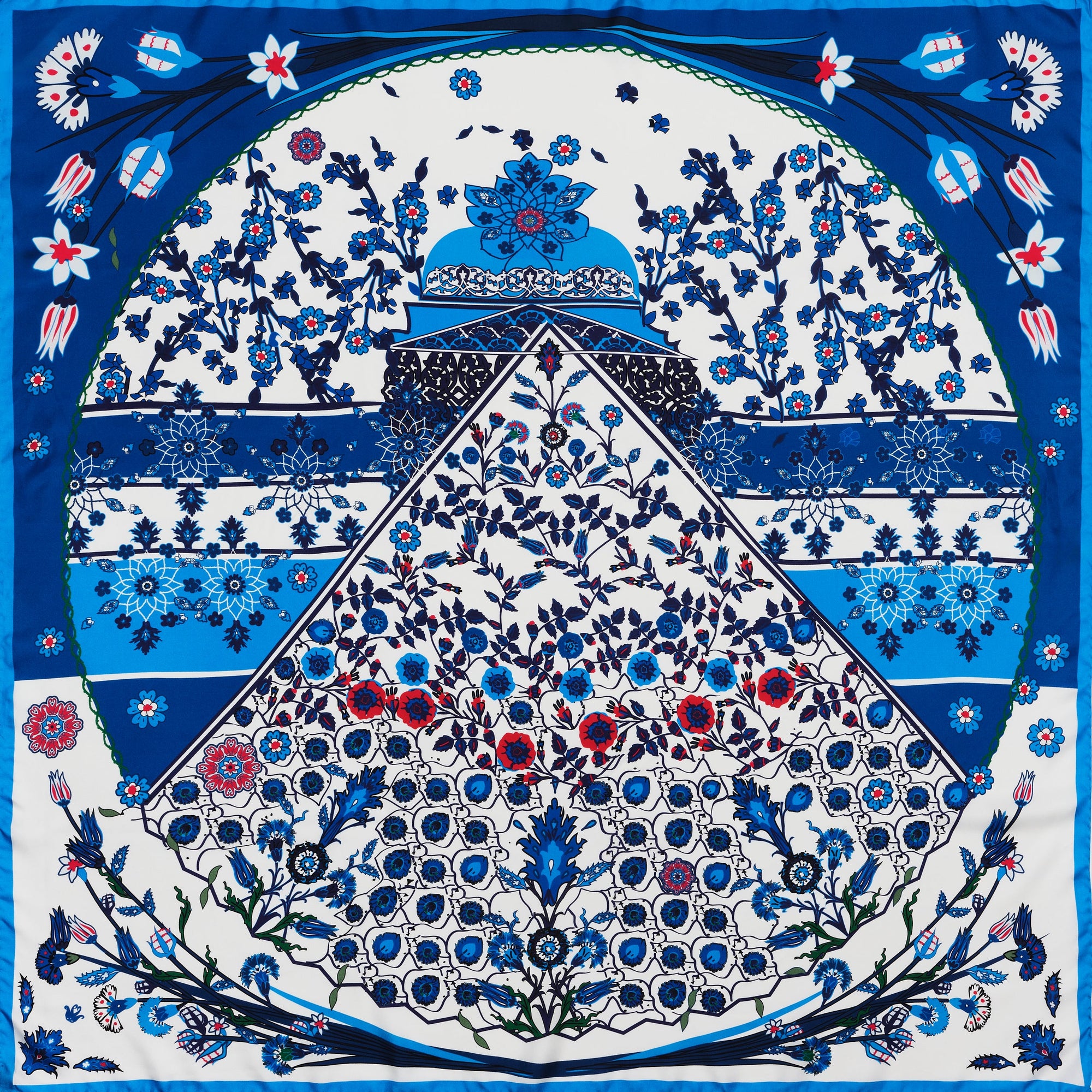 SILK SQUARE SCARF 90 - IZNIK BLUE