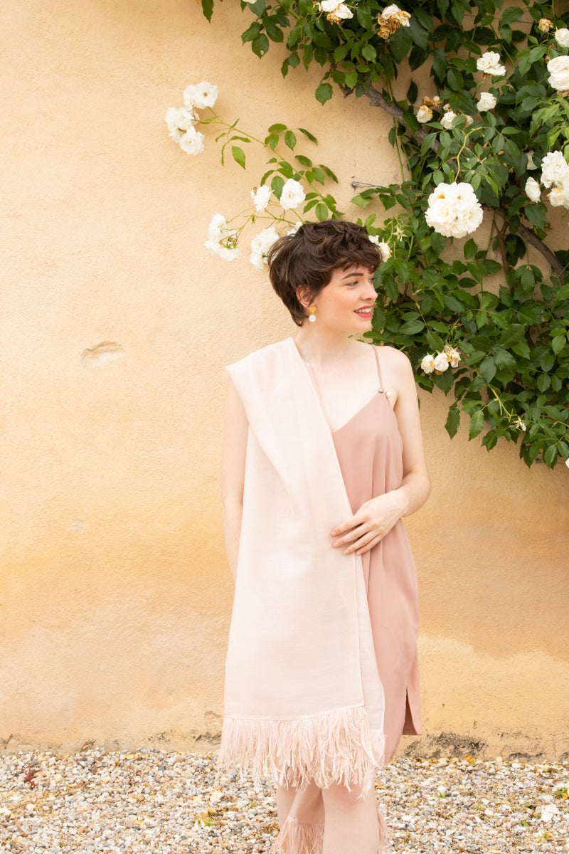 WOOL SILK STOLE - NUDE PINK