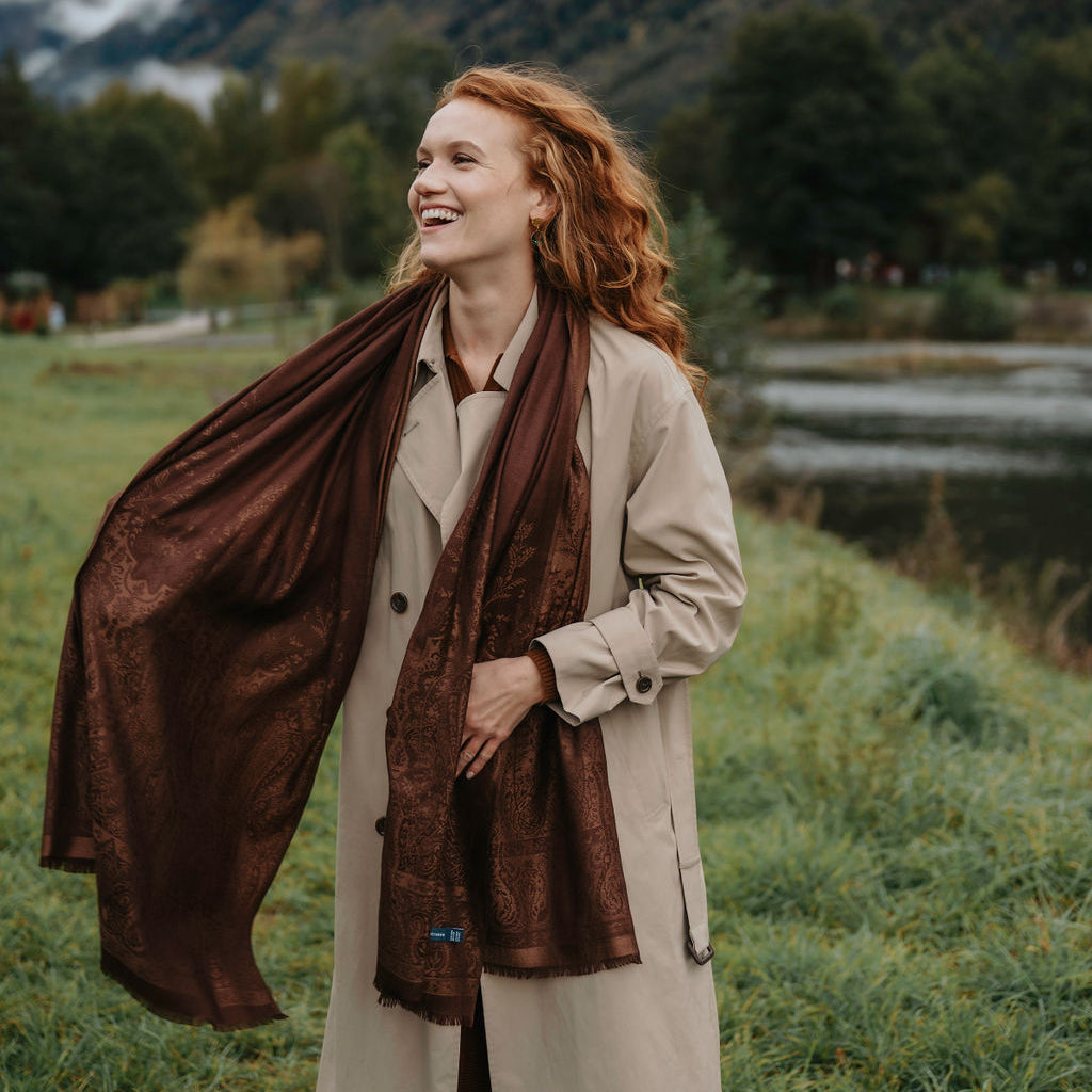 Écharpe En Laine Et Soie Petrusse Palma Brun Caramel | L’Essential
