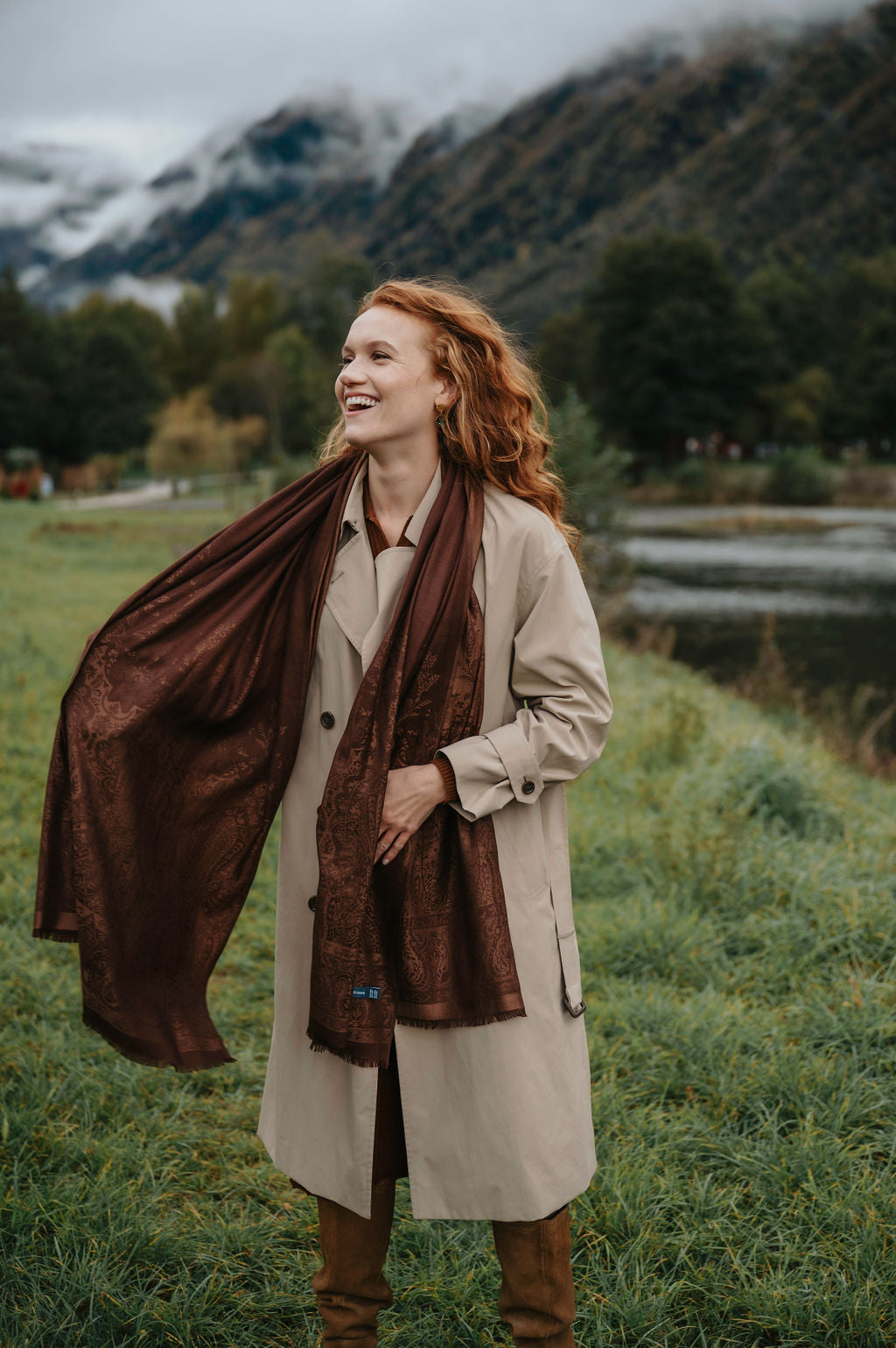 Écharpe En Laine Et Soie Petrusse Palma Brun Caramel | L’Essential