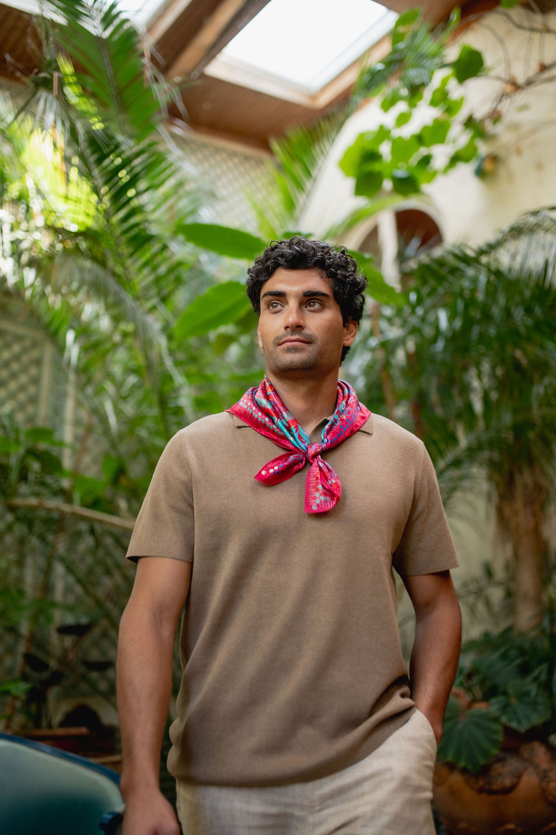SILK SQUARE SCARF 65 -  BOHEME MINI FUCHSIA