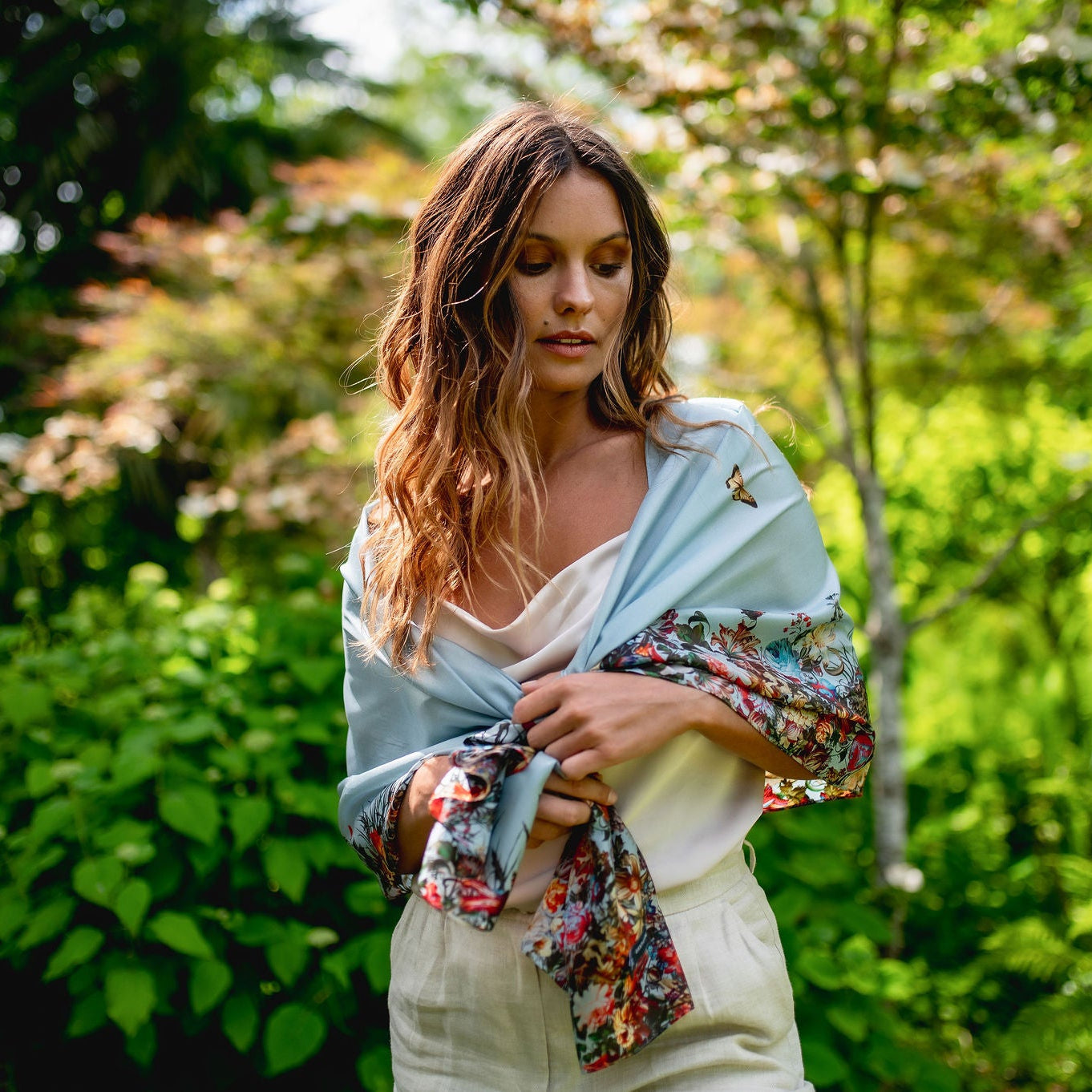 SILK SCARF - CASCADE BLUE