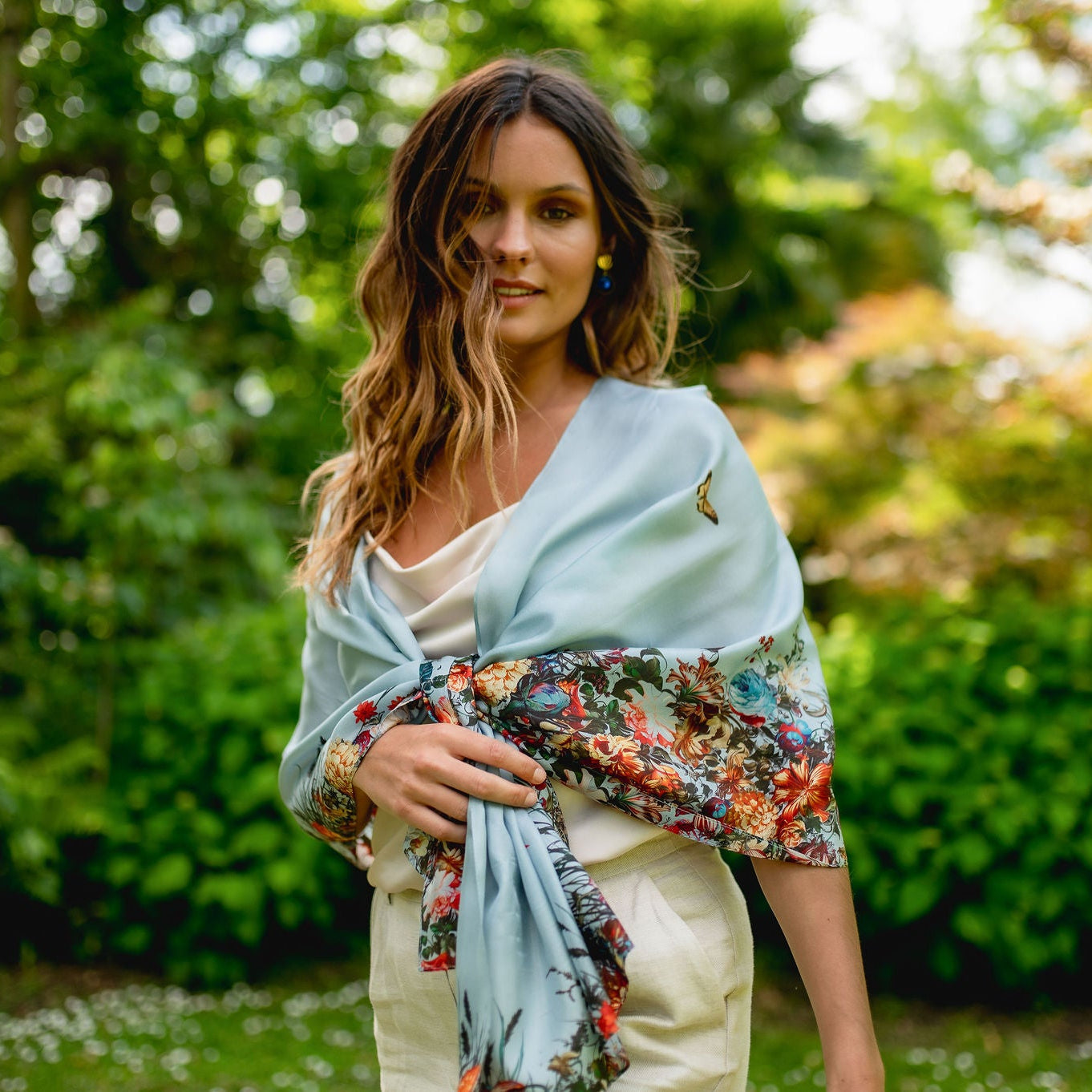 SILK SCARF - CASCADE BLUE