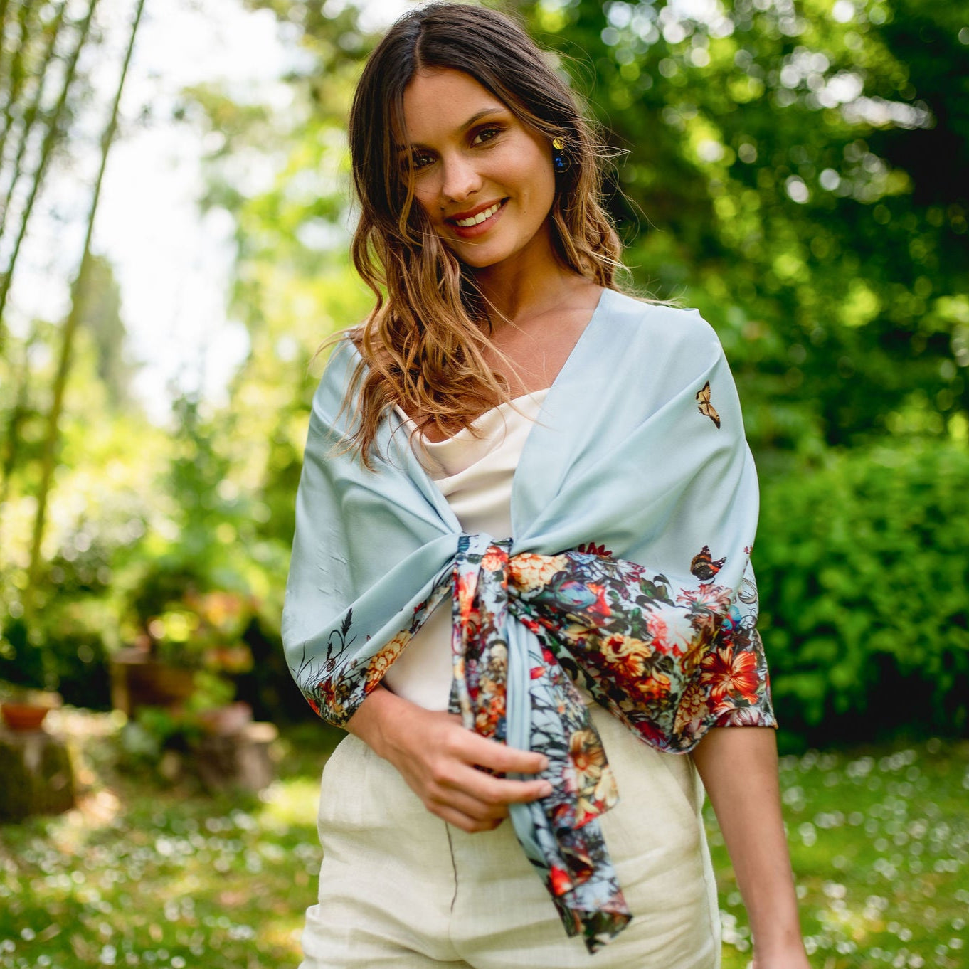 SILK SCARF - CASCADE BLUE