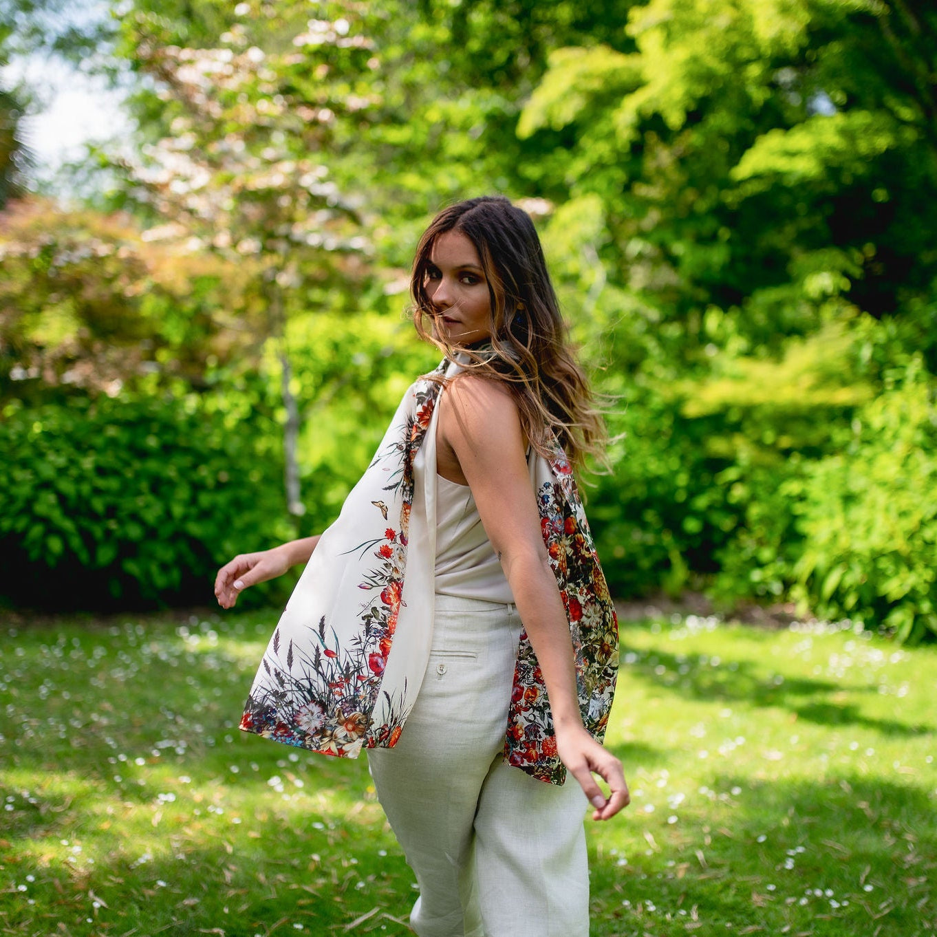 SILK SCARF - CASCADE BEIGE