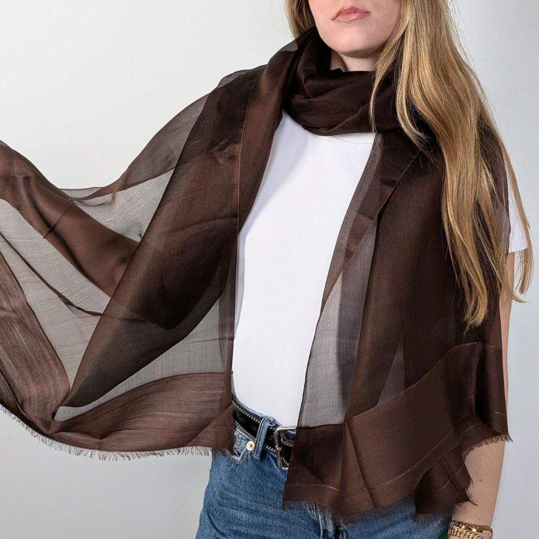 SILK & WOOL STOLE - ORGANZA CACAO
