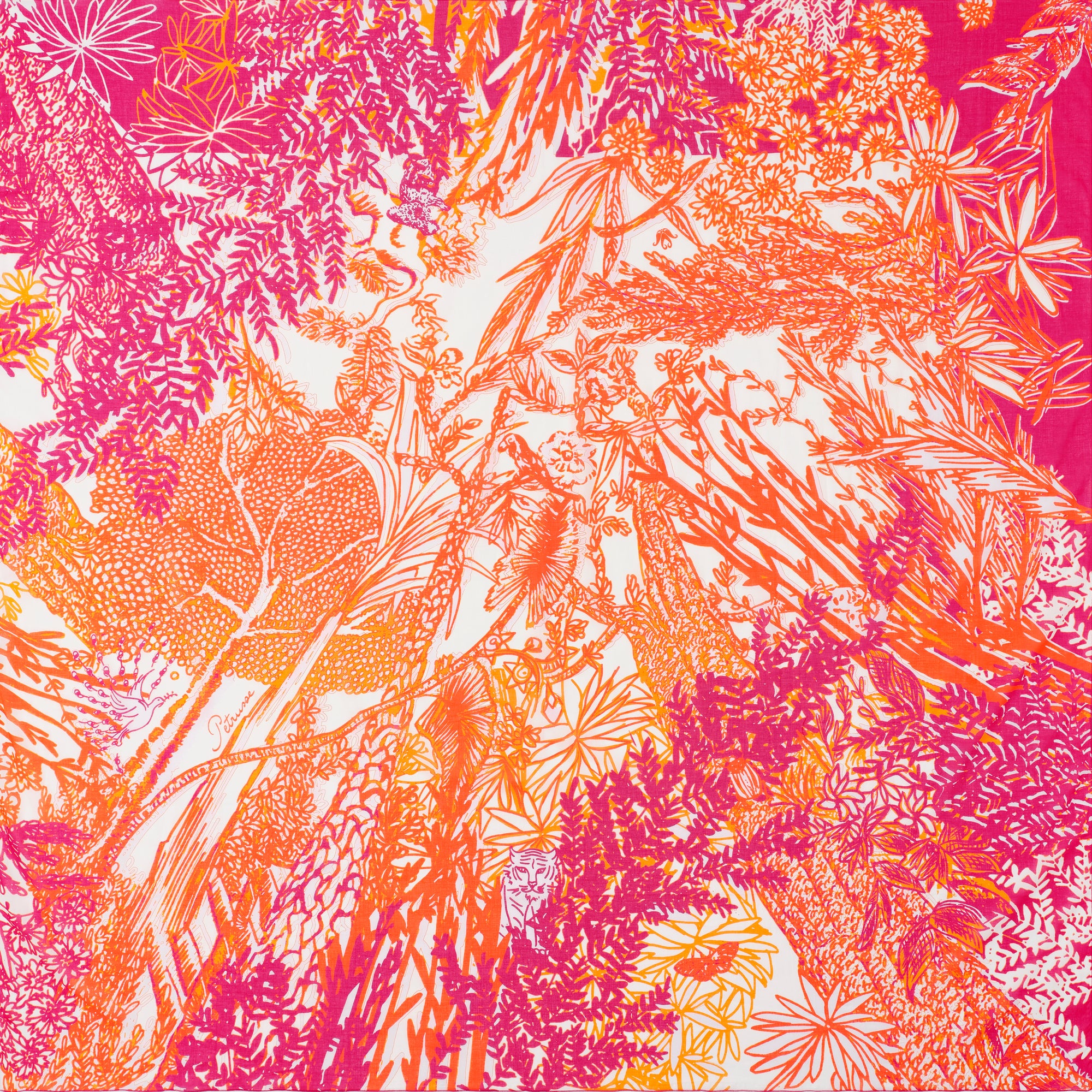 Carré en Soie 90x90 PETRUSSE EVE SORBET | Foulard en Toile de Jouy 