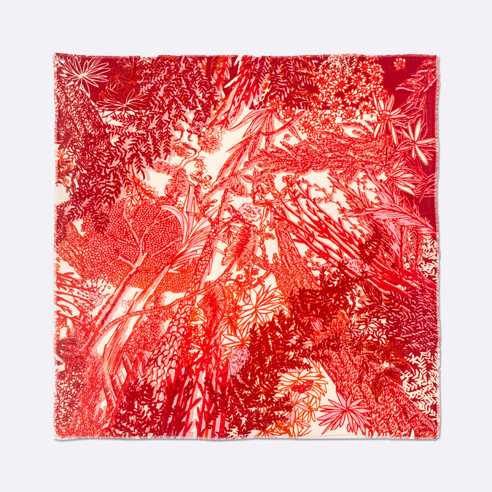 Carré En Laine 140 Petrusse Eve Blanc Rouge | Écharpe En Toile De Jouy