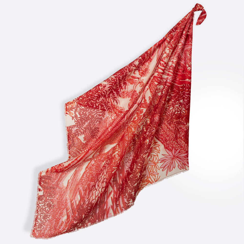Carré En Laine 140 Petrusse Eve Blanc Rouge | Écharpe En Toile De Jouy