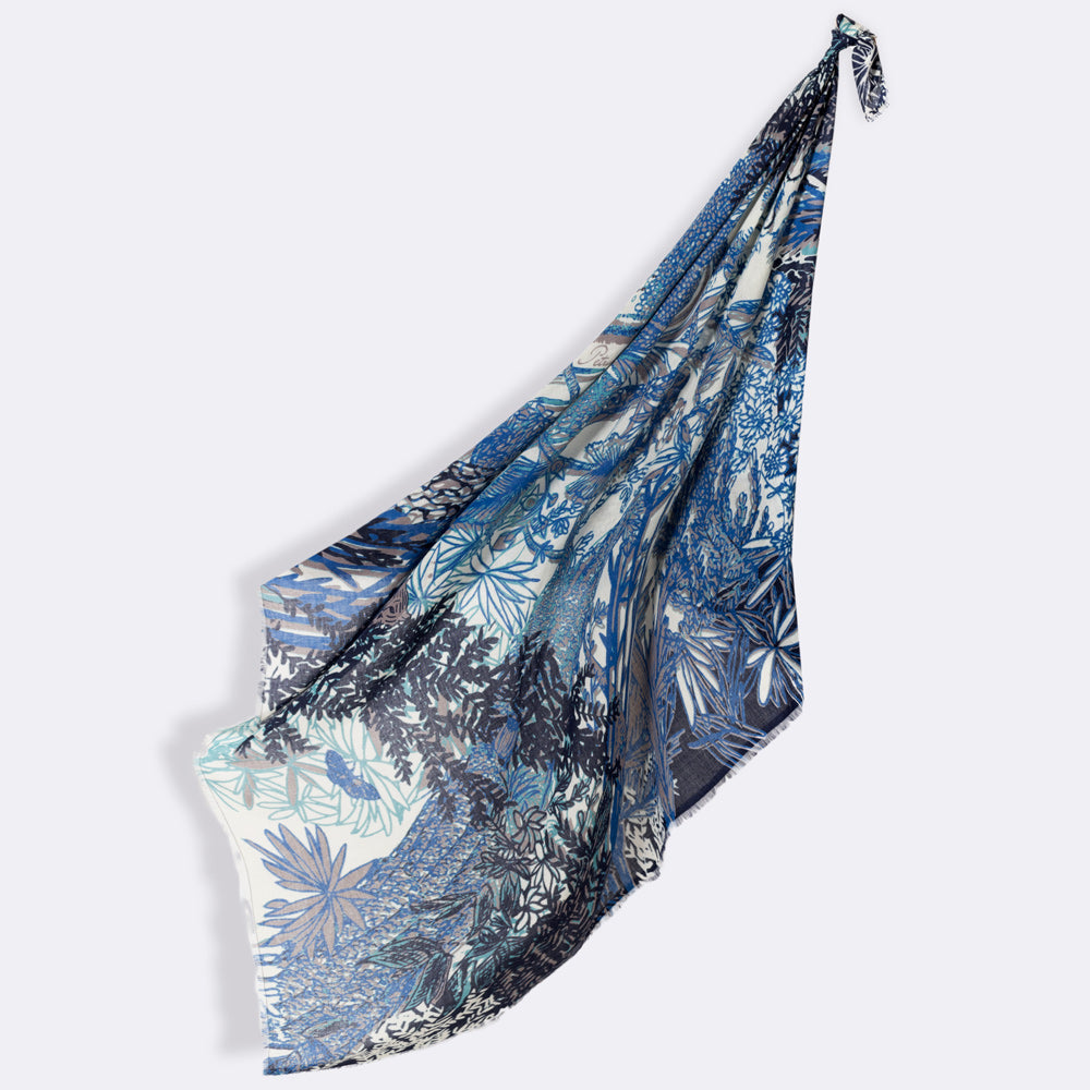 Carré en Laine 140 PETRUSSE EVE BLEU | Écharpe en Toile de Jouy