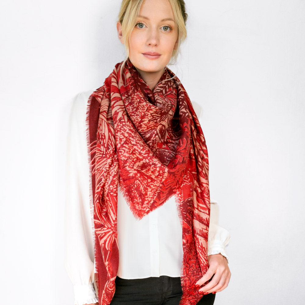 Carré en Laine 140 PETRUSSE EVE BORDEAUX | Écharpe en Toile de Jouy