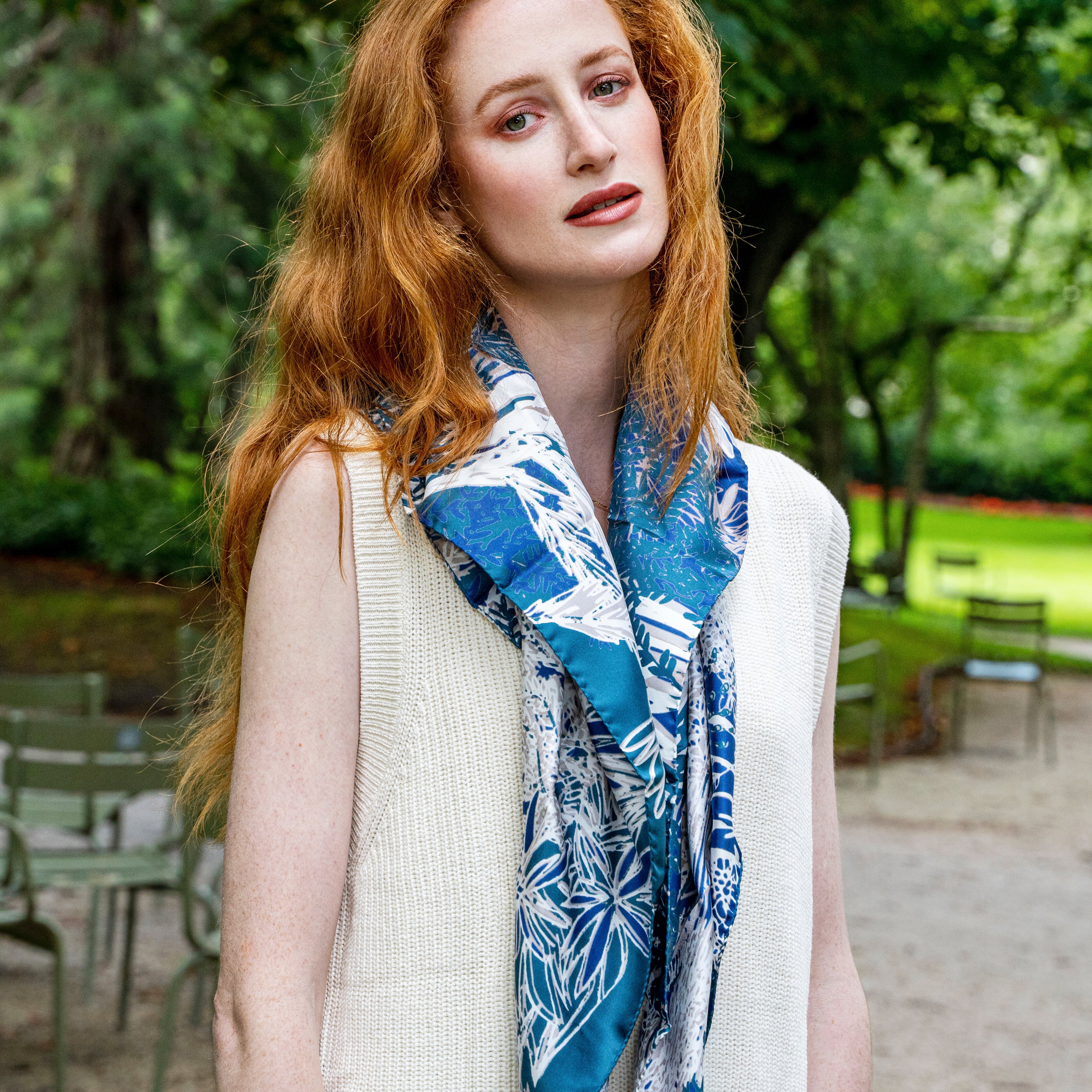 Carré En Soie 90X90 Petrusse Eve Emeraude | Foulard En Toile De Jouy 