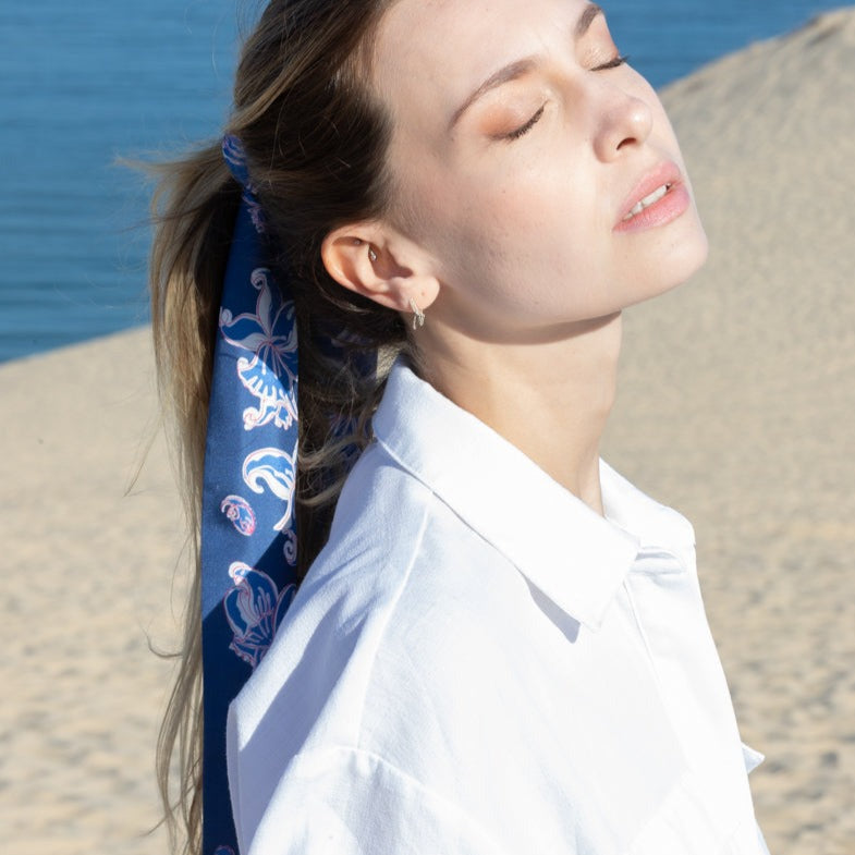 Foulard Femme Petrusse Diane Bleu - Ruban En Soie