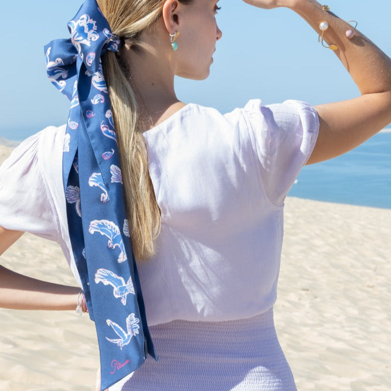 Foulard Femme Petrusse Diane Bleu - Ruban En Soie