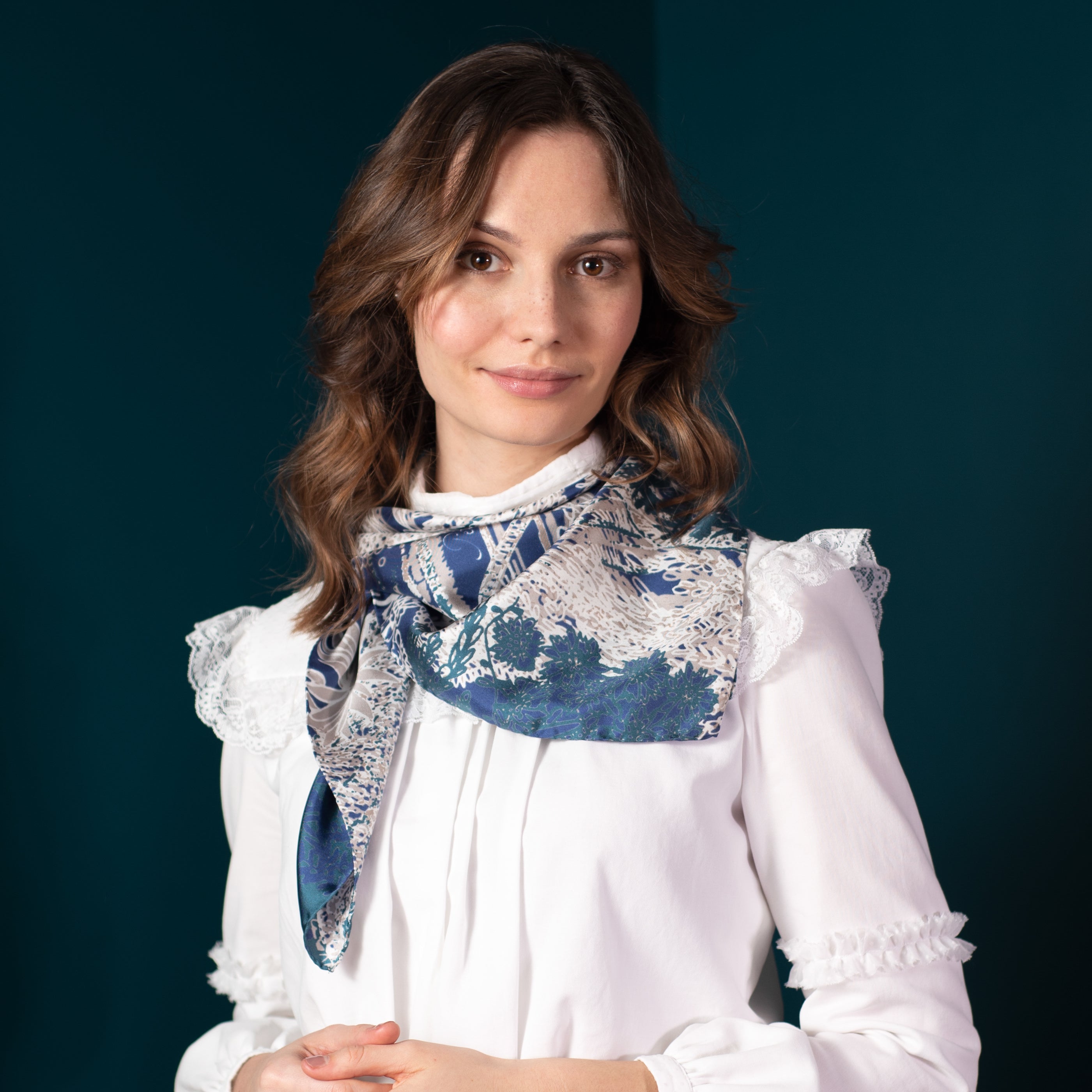 Carré En Soie 90X90 Petrusse Eve Emeraude | Foulard En Toile De Jouy 