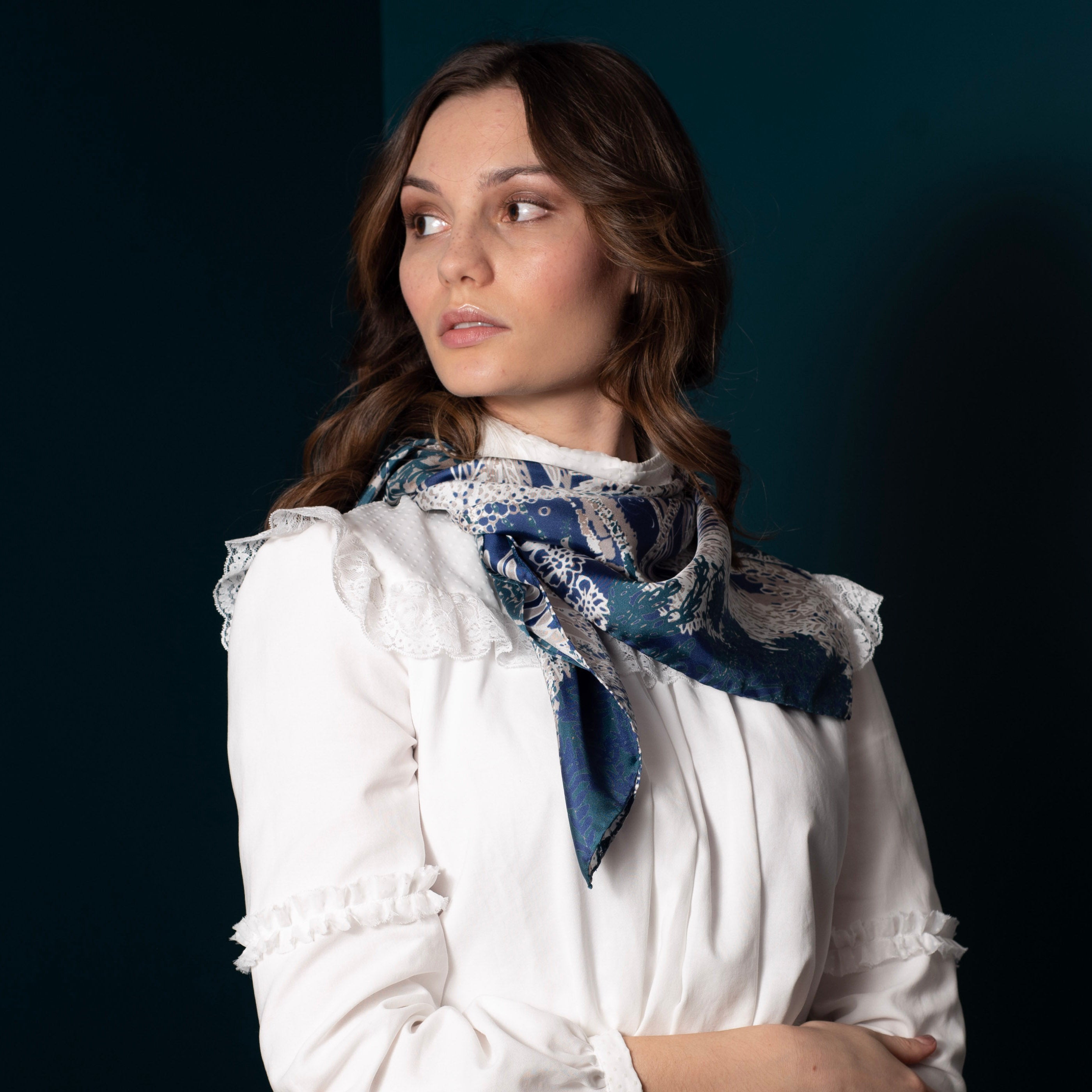 Carré En Soie 90X90 Petrusse Eve Emeraude | Foulard En Toile De Jouy 