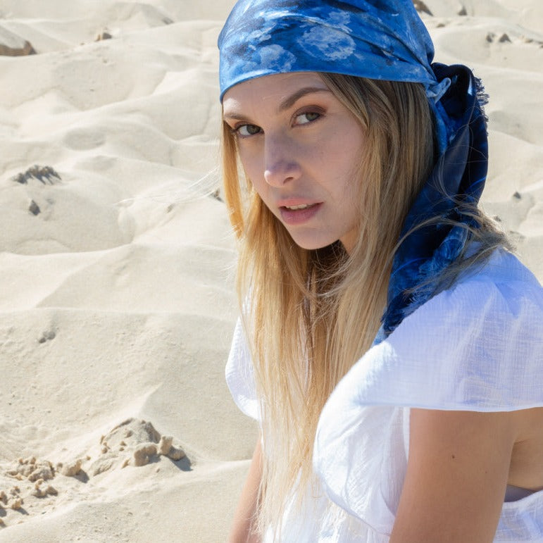Denim head scarf cheap